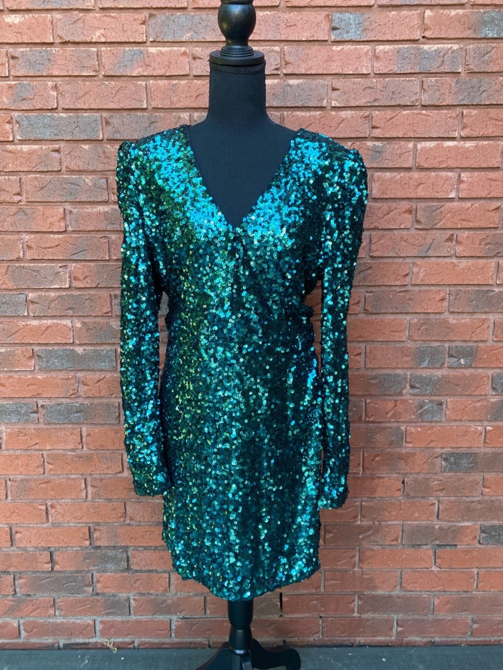 Lulu’s Green Sequin V-Neck Long Sleeve Party Dress XL